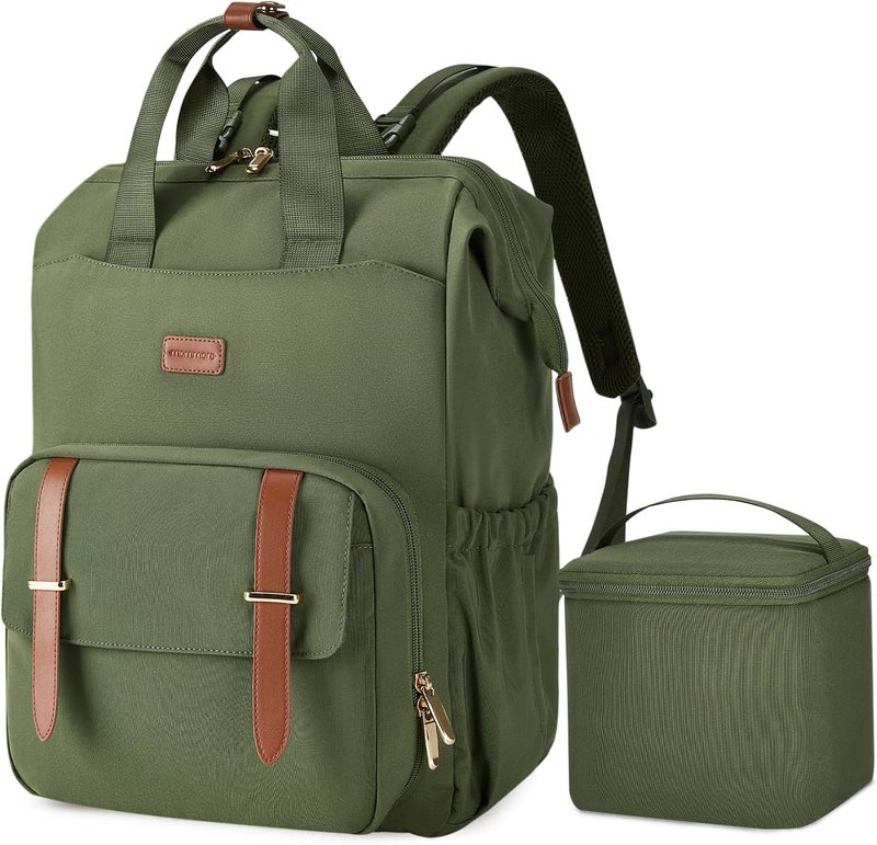 MOMMORE Breast Pump Backpack for Spectra S1,S2 Medela Large Diaper Backpack for Working Moms with 15.6 inch Laptop Sleeve, Green - Image 1